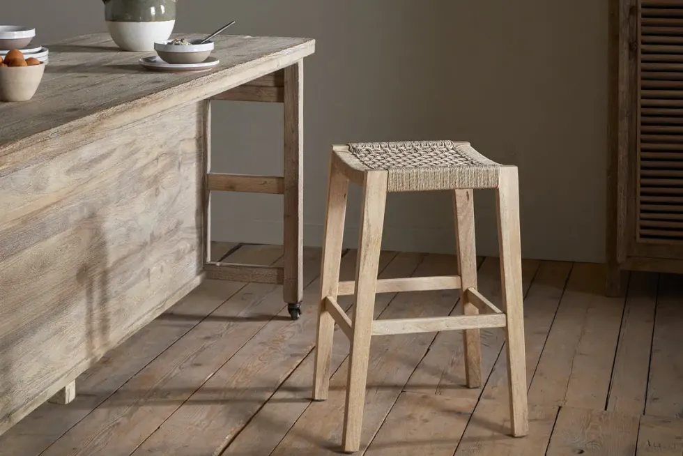 Aamani Mango Wood & Cord Counter Stool - Natural