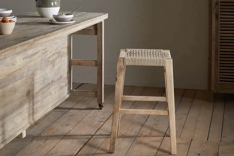 Aamani Mango Wood & Cord Counter Stool - Natural