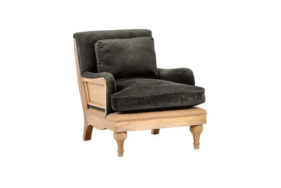 Abe Deconstructed Velvet Armchair - Moss