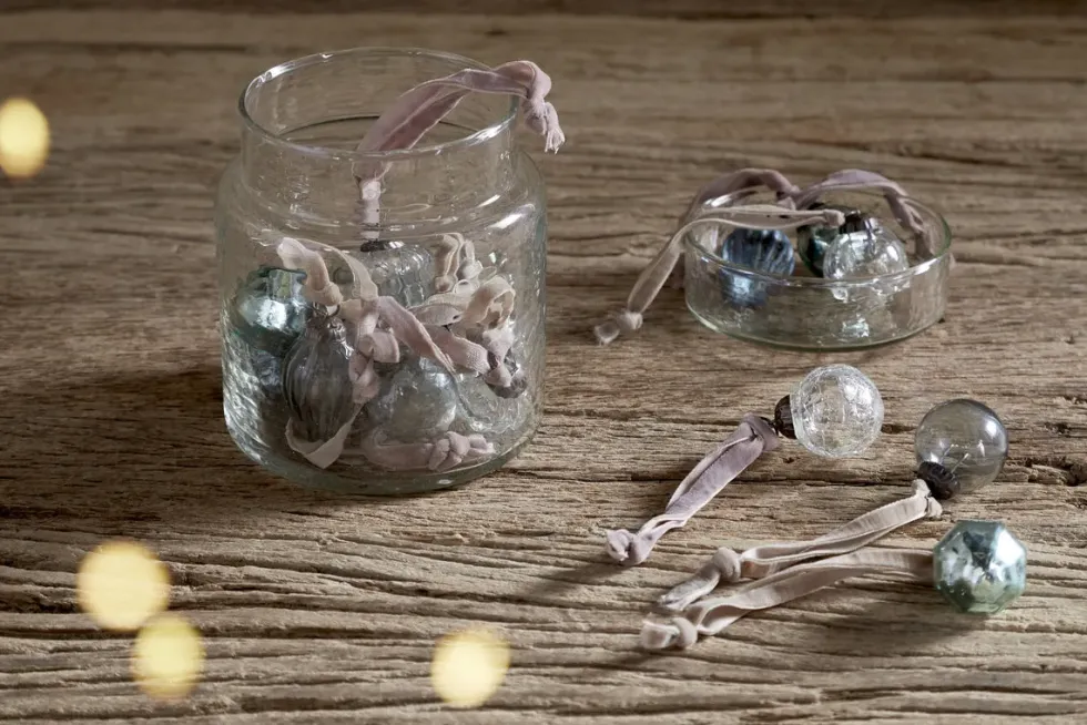Adisa Bauble Jar - Antique Teal & Clear - (Set of 16)