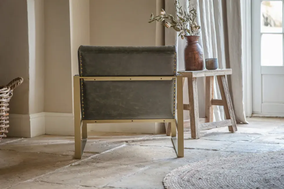 Adra Leather & Brass Occasional Chair - Moss Green
