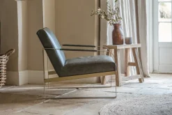 Adra Leather & Brass Occasional Chair - Moss Green