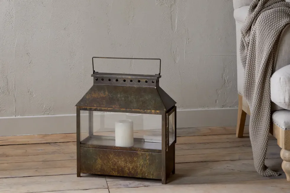 Akoko Wide Lantern - Brown Patina