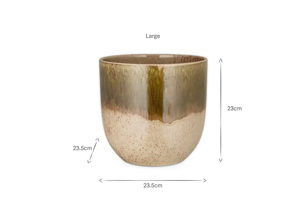 Almeida Reactive Glaze Plant Pot - Olive & Natural