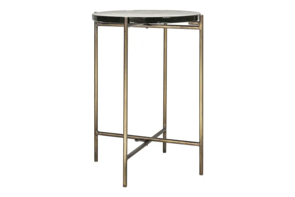 Aluva Glass Side Table - Clear & Antique Brass