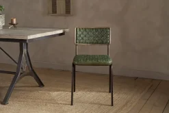 Amala Leather Weave & Iron Dining Chair - Rich Green