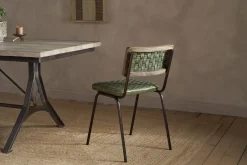 Amala Leather Weave & Iron Dining Chair - Rich Green