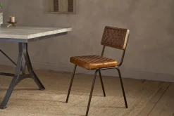 Amala Leather Weave & Iron Dining Chair - Aged Tan
