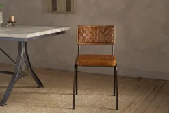 Amala Leather Weave & Iron Dining Chair - Aged Tan