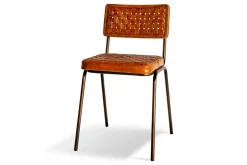 Amala Leather Weave & Iron Dining Chair - Aged Tan