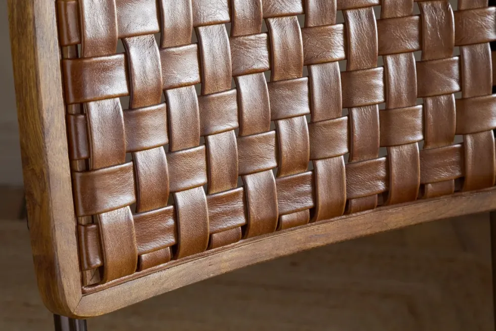 Amala Leather Weave & Iron Dining Chair - Aged Tan
