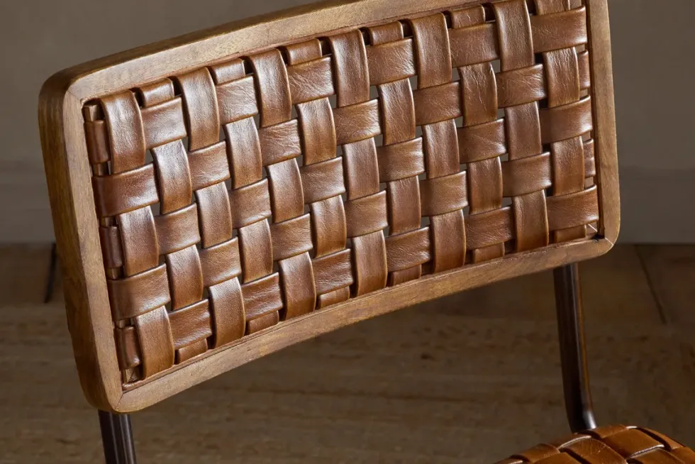 Amala Leather Weave & Iron Dining Chair - Aged Tan