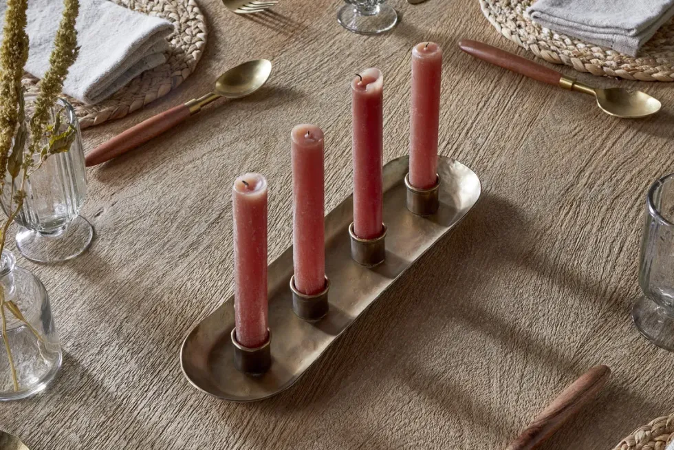 Amita Long Candle Holder - Antique Brass