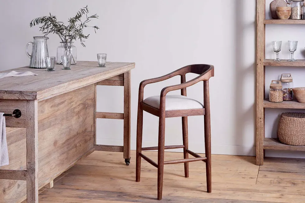 Anbu Acacia Upholstered Counter Chair - Washed Walnut