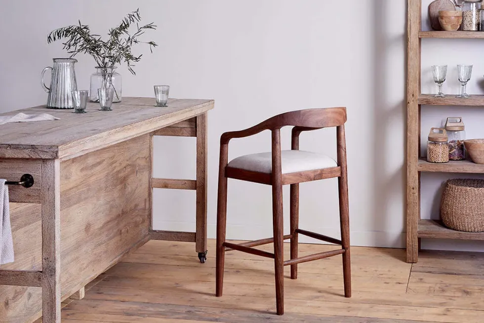 Anbu Acacia Upholstered Counter Chair - Washed Walnut