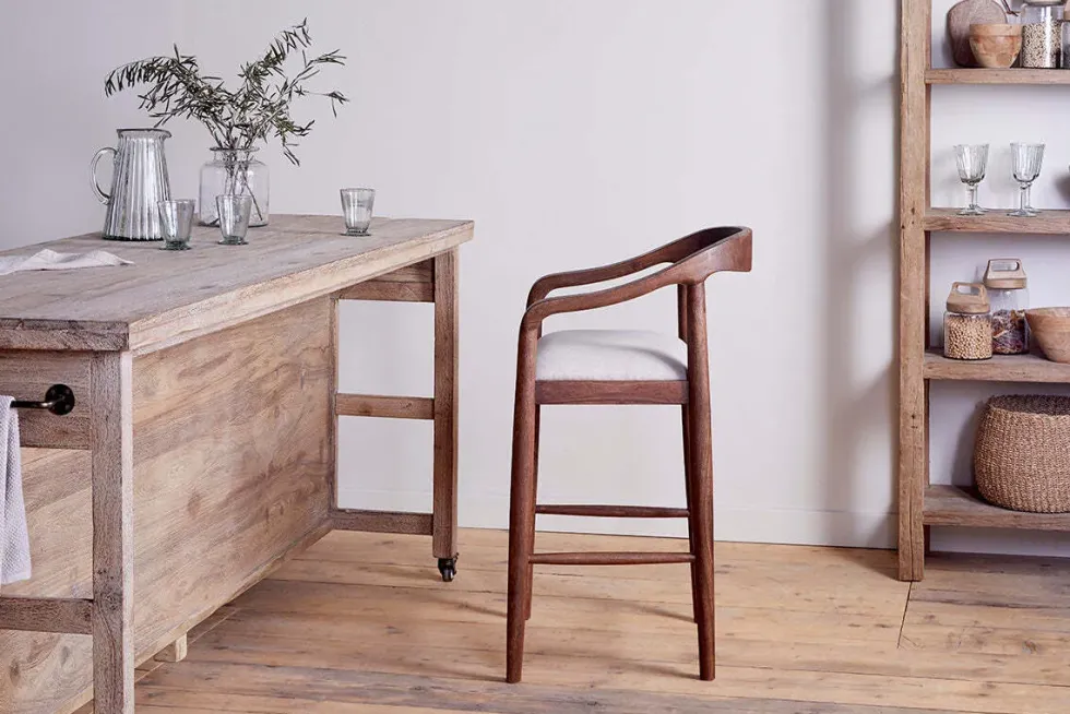 Anbu Acacia Upholstered Counter Chair - Washed Walnut