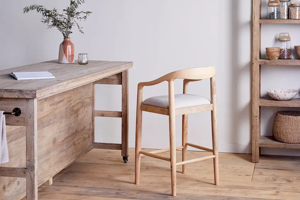 Anbu Mango Wood Upholstered Counter Chair - Natural