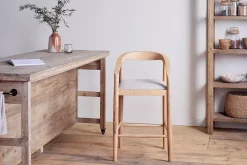 Anbu Mango Wood Upholstered Counter Chair - Natural