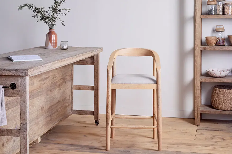 Anbu Mango Wood Upholstered Counter Chair - Natural