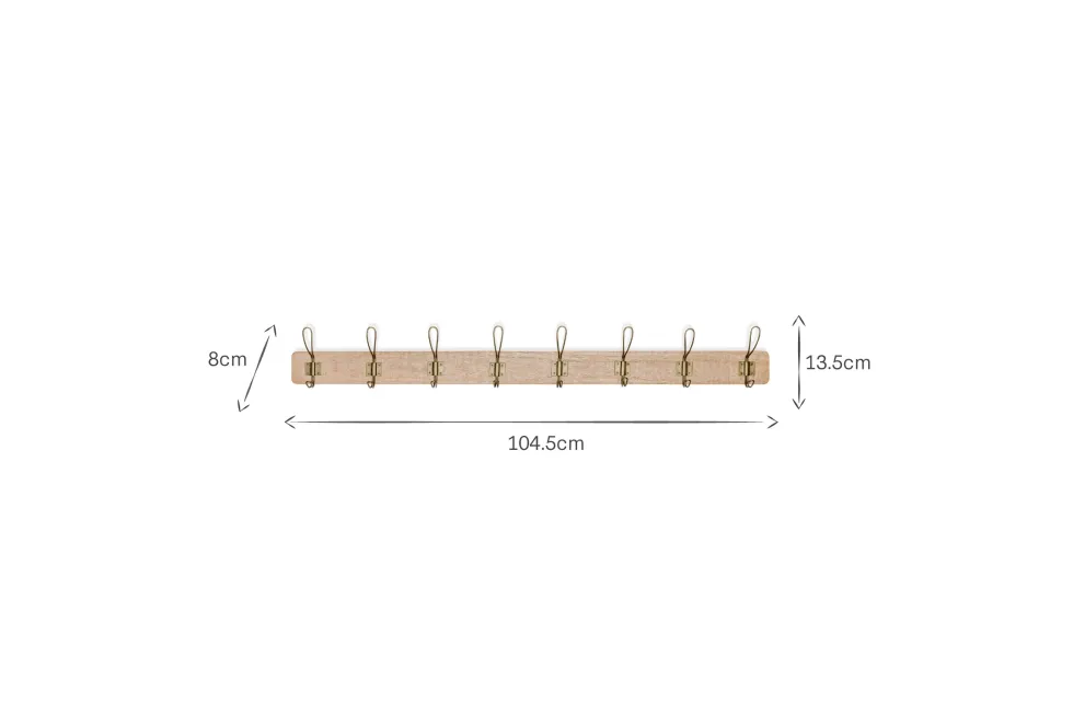 Ankita Mango Wood & Iron Hooks - Natural & Antique Brass - Large