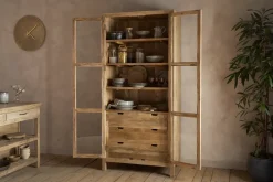 Artha Mango Wood & Glass Tall Cabinet - Natural