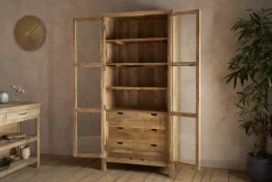 Artha Mango Wood & Glass Tall Cabinet - Natural