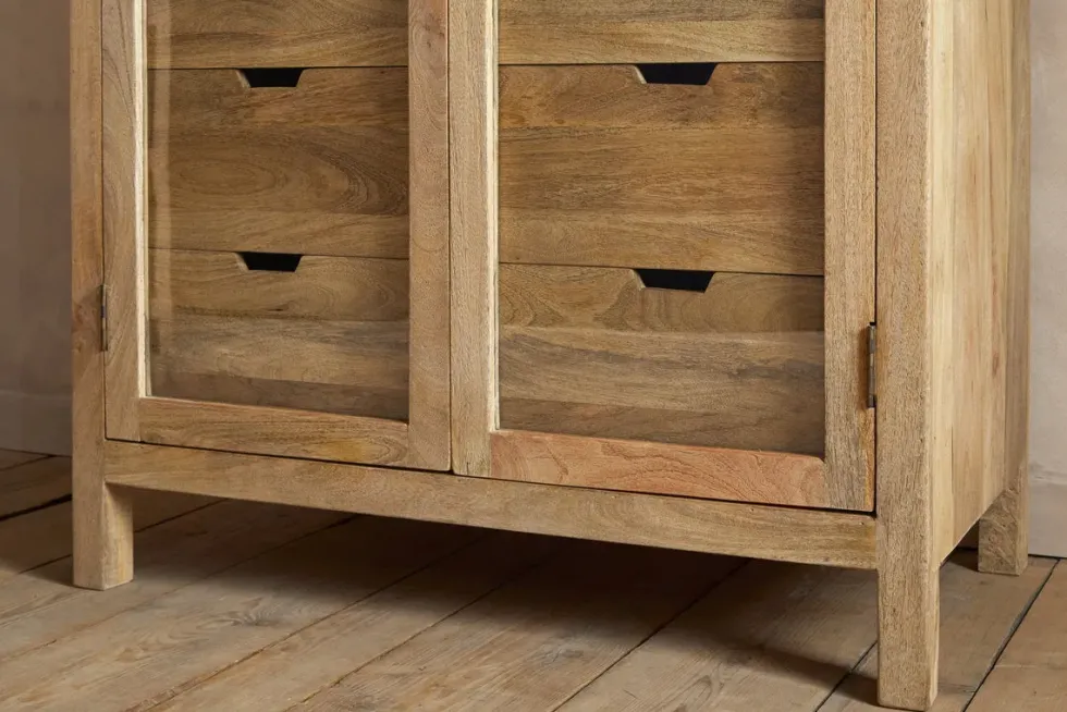 Artha Mango Wood & Glass Tall Cabinet - Natural
