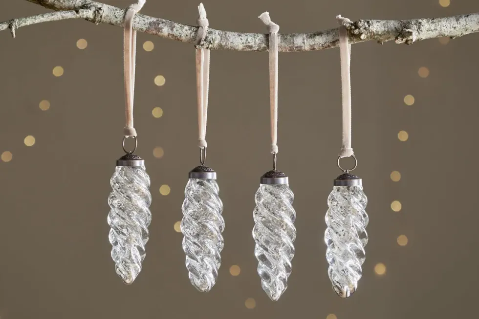 Athardi Drop Bauble - Antique Silver - (Set of 4)