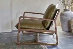 Baloo Acacia Wood & Leather Occasional Chair - Olive Green