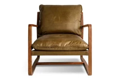 Baloo Acacia Wood & Leather Occasional Chair - Olive Green