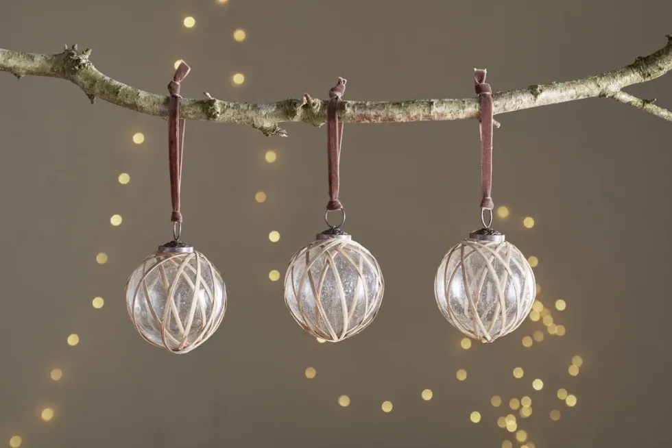 Bayana Woven Baubles - Natural & Clear - (Set of 3)