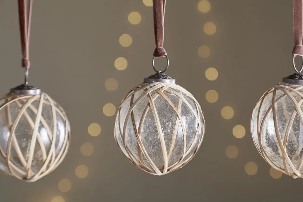 Bayana Woven Baubles - Natural & Clear - (Set of 3)