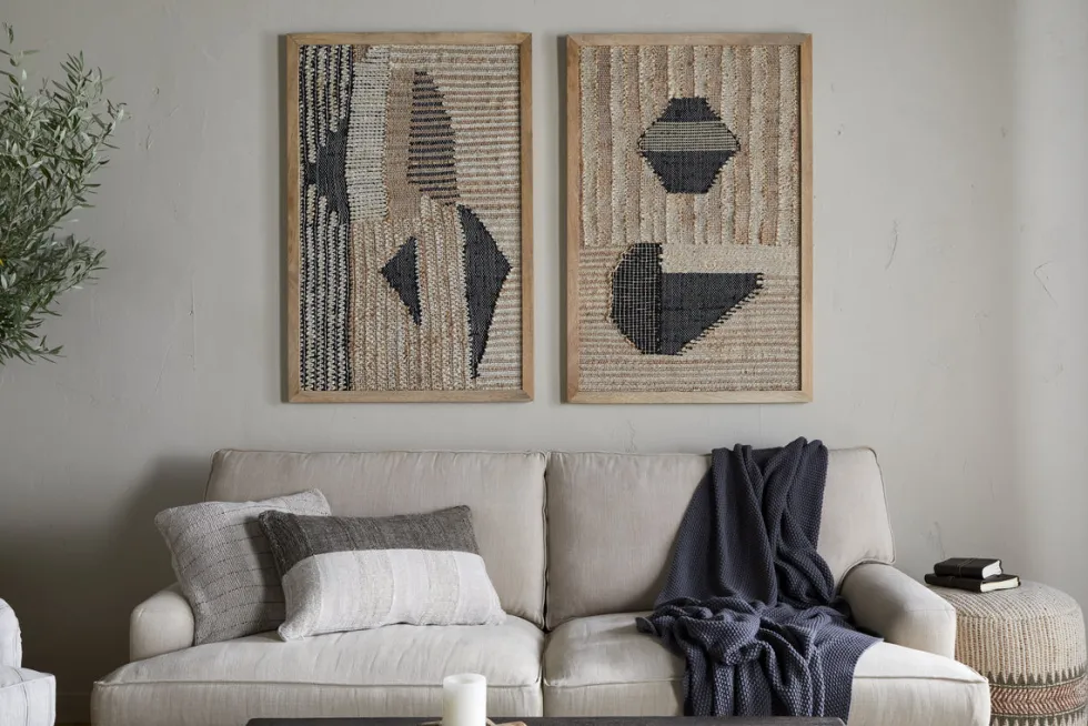 Birala Large Textured Wall Art - Natural & Dark Blue