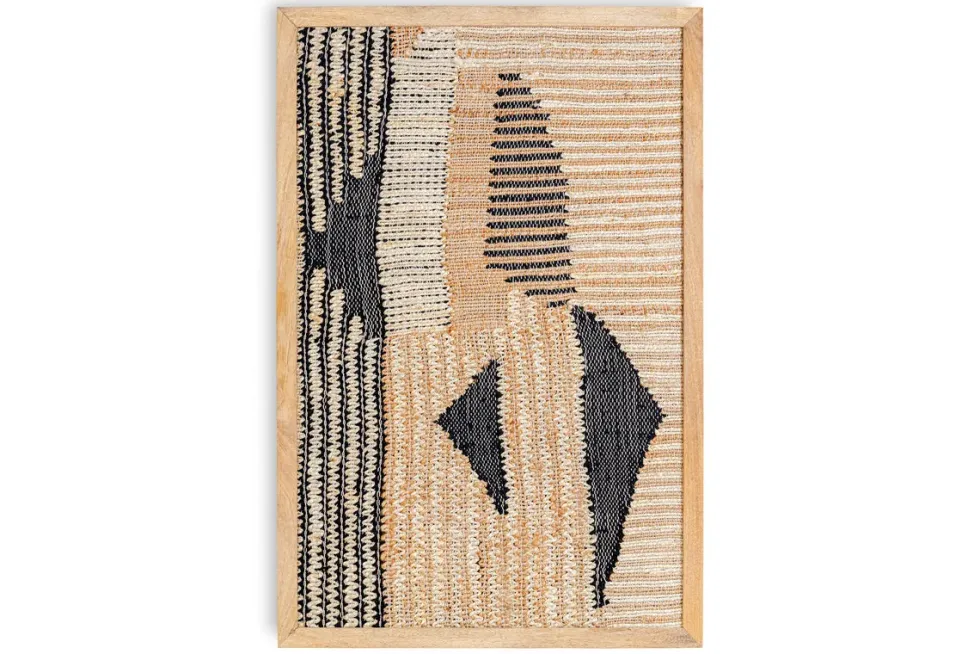 Birala Large Textured Wall Art - Natural & Dark Blue