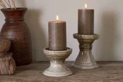 Cabra Reactive Glaze Candle Holder - Olive & Natural