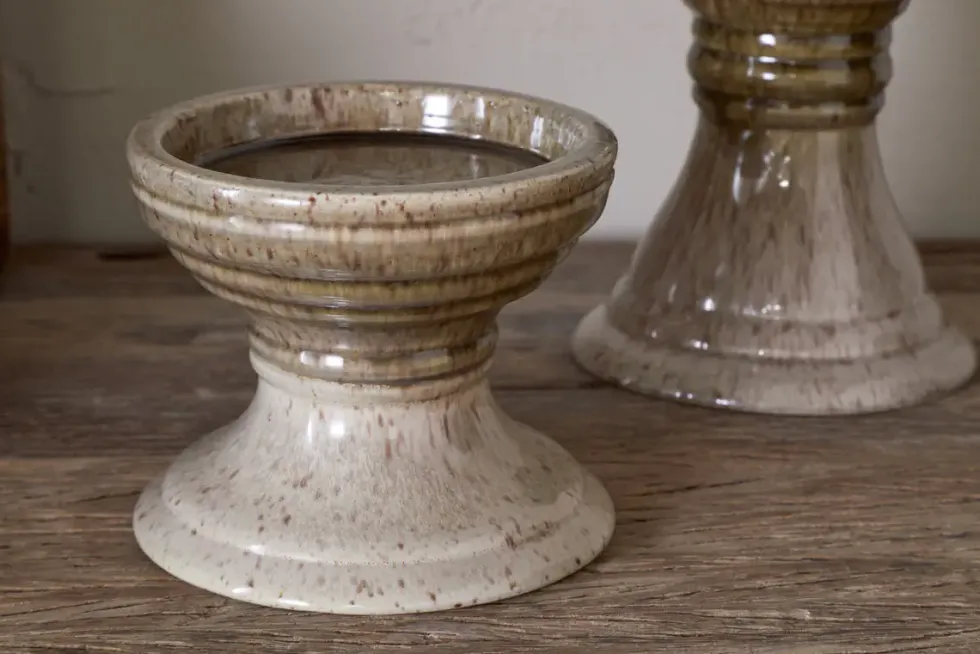 Cabra Reactive Glaze Candle Holder - Olive & Natural