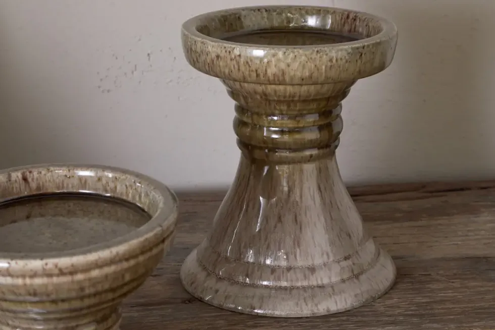 Cabra Reactive Glaze Candle Holder - Olive & Natural