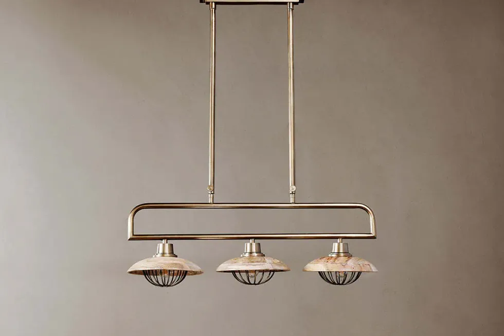 Chakai Mango Wood Pendant Lamp - Natural & Antique Brass