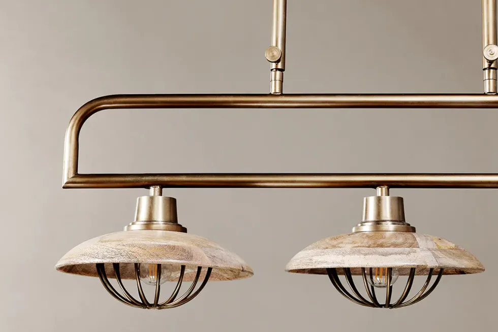 Chakai Mango Wood Pendant Lamp - Natural & Antique Brass