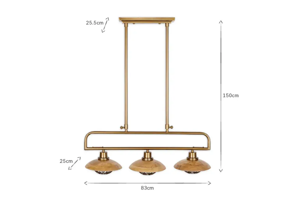 Chakai Mango Wood Pendant Lamp - Natural & Antique Brass