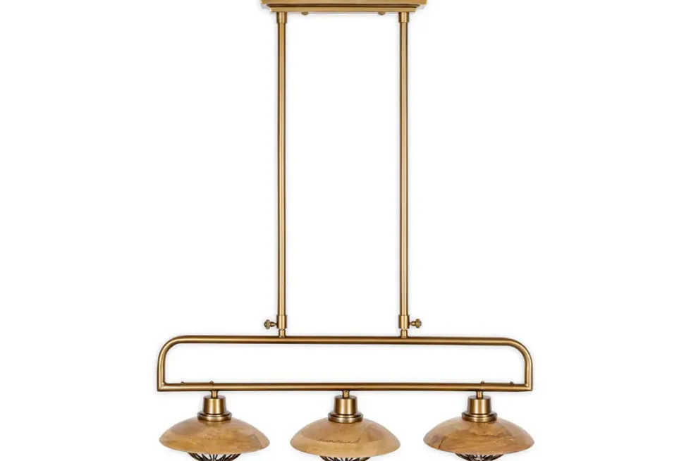 Chakai Mango Wood Pendant Lamp - Natural & Antique Brass