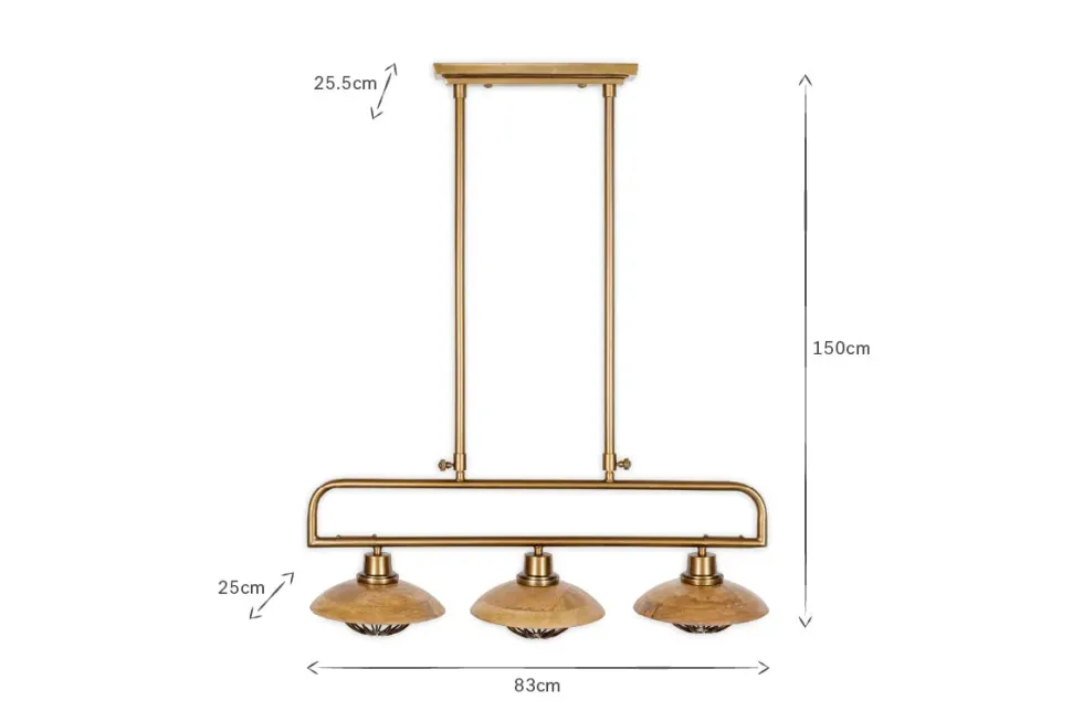 Chakai Mango Wood Pendant Lamp - Natural & Antique Brass