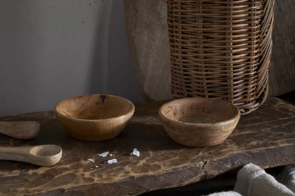 Daruka Salt & Pepper Dipping Bowls with Spoons - Natural