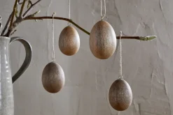 Dima Mango Wood Hanging Egg Decoration - Natural - (Set of 4)