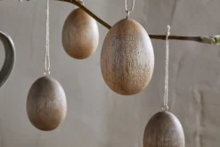Dima Mango Wood Hanging Egg Decoration - Natural - (Set of 4)