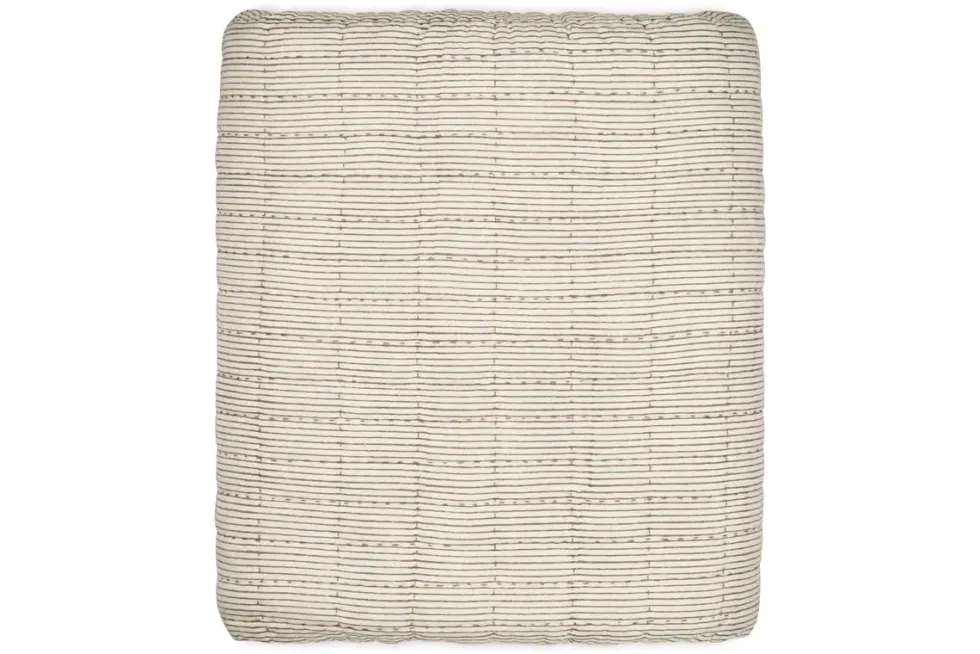Dipti Cotton & Linen Block Print Bed Quilt - Charcoal