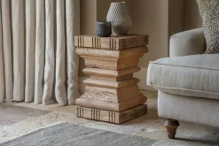 Disha Carved Mango Wood Side Table - Natural