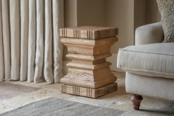 Disha Carved Mango Wood Side Table - Natural