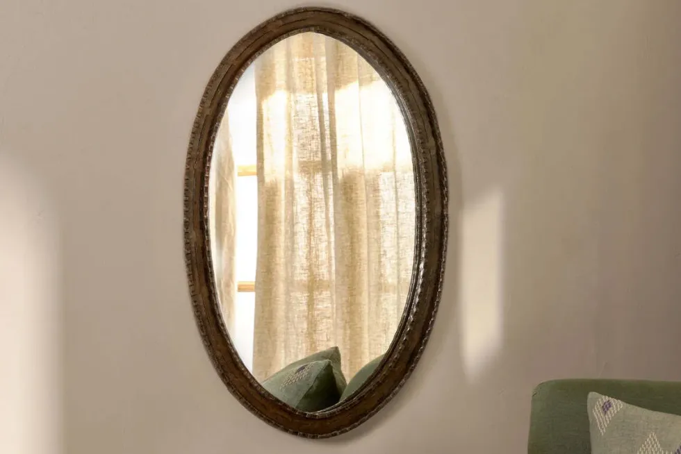 Drishti Oval Iron Mirror - Antique Black - Small
