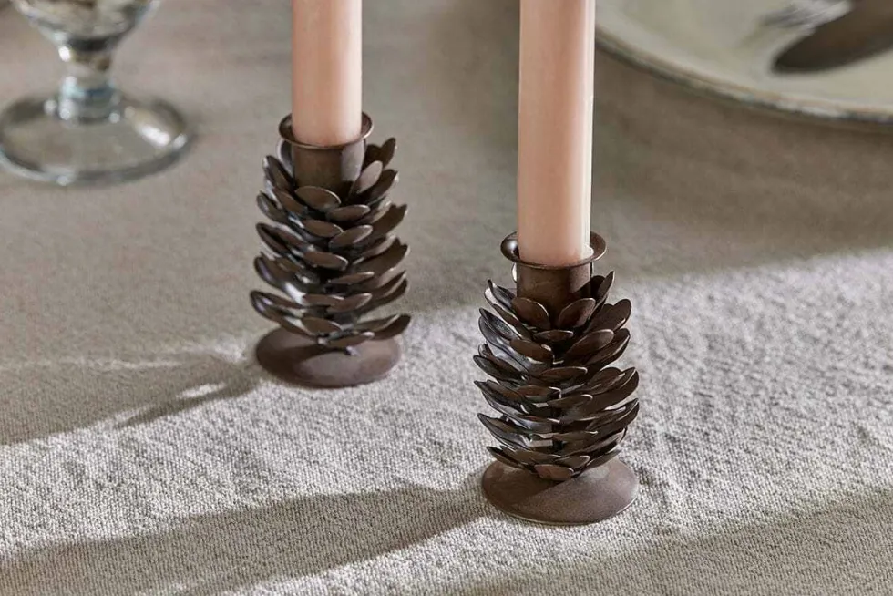 Elagalu Pine Cone Candle Stick - Rust (Set of 2)